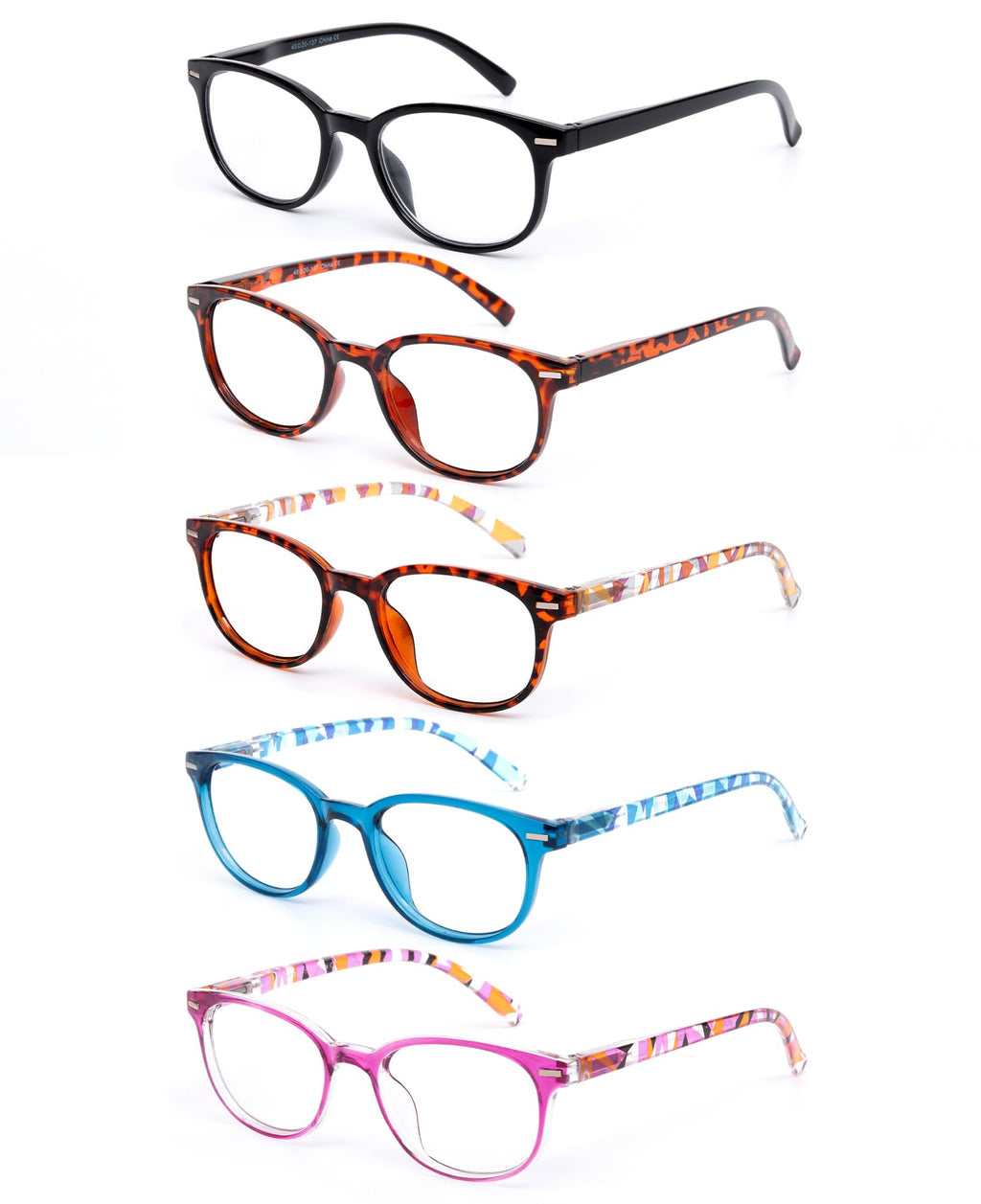 EFE Reading Glasses Readers for Women Ladies 2.5 Lightweight Full Frame Spring Hinge Eyeglasses 5 Pack (Mix Color, 2.50)
