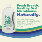Happy Tooth Hydroxyapatite Mouthwash, Alcohol Free, Fluoride Free, Teeth Whitening, Remineralizing for Enamel Strength, Oral Microbiome Support, Dentist Formulated, Gentle Care, Fresh Mint, 20 Fl Oz