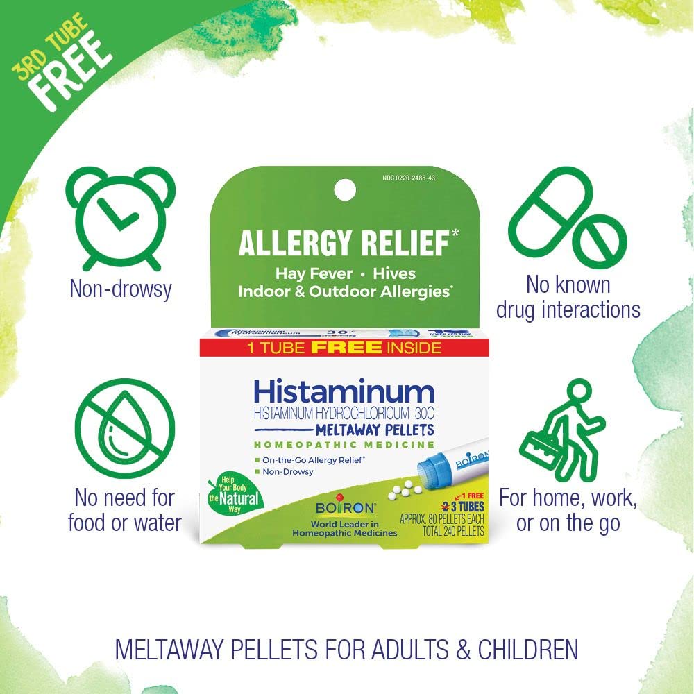 Boiron Histaminum Hydrochloricum 30C Homeopathic Medicine for Indoor or Outdoor Allergy Relief, Hay Fever, and Hives - 3 Count (240 Pellets)