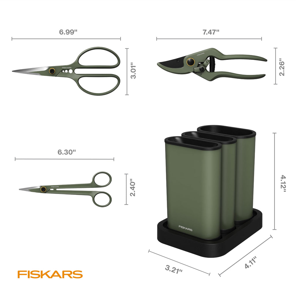 Fiskars Indoor Plant Care 3-Piece Set, Precision Gardening Tools, Green
