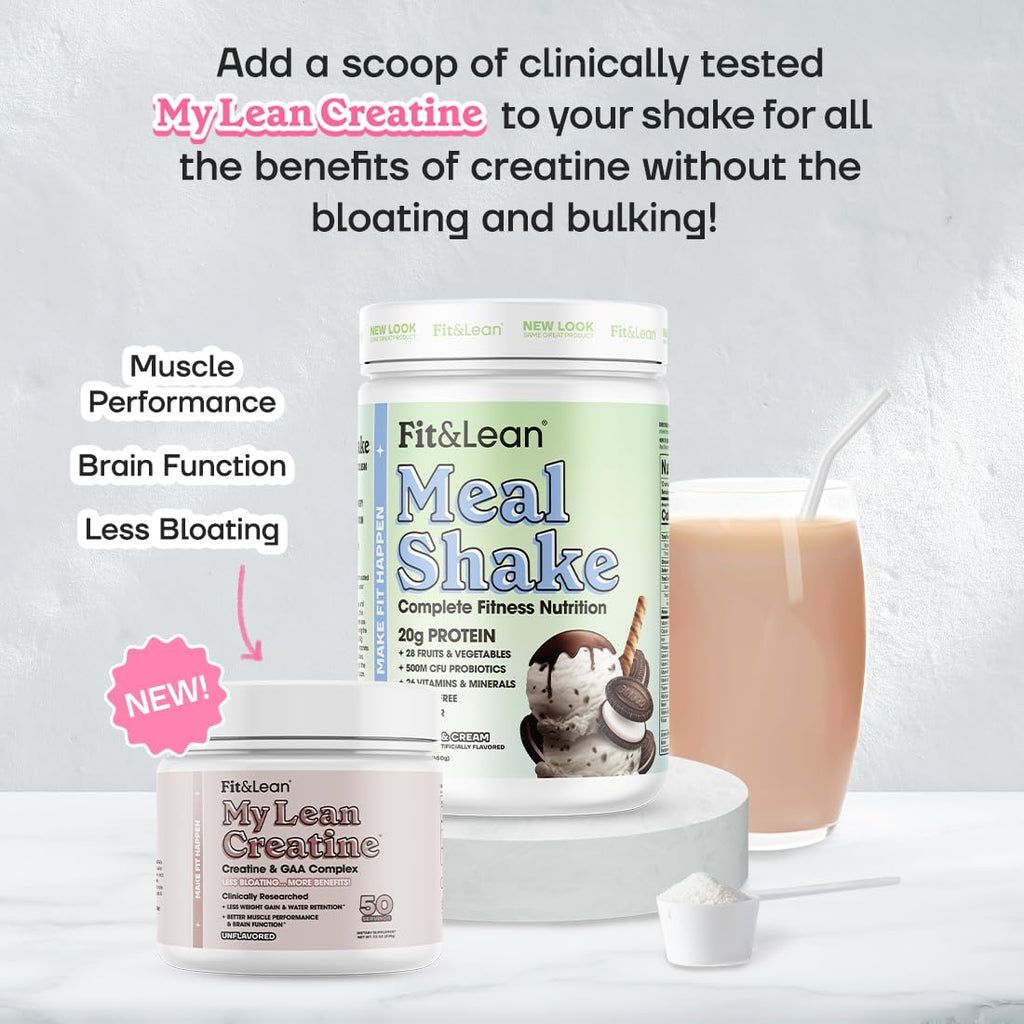 Fit & Lean Meal Shake, Fat Burning Meal Replacement, Meal Replacement with Protein, Fiber, Probiotics and Organic Fruits & Vegetables, Cookies and Cream, 1lb, 10 Servings Per Container