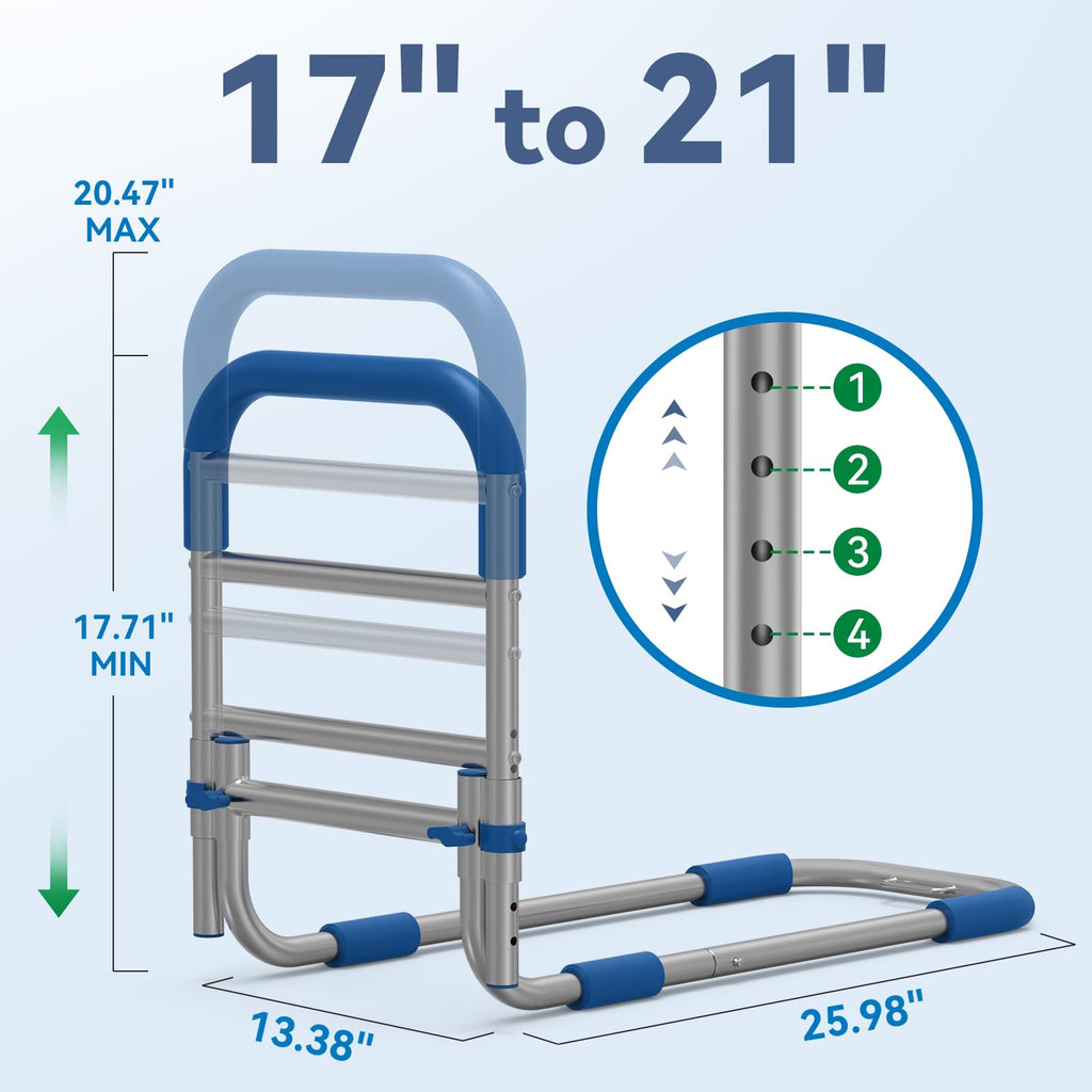 Loyoda Bed Rails for Elderly Adults Safety, Height Adjustable Bed Assist Rail for Seniors with Storage Organizer and Non-Slip Handle, Bedside Fall Prevent Grab Bar