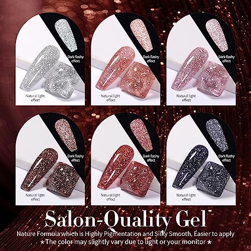 Born Pretty Reflective Red Glitter Gel Polish Christmas Glitter Gel Polish Sparkly Shiny Disco DJ LED Nail Polish Varnish Silver Red Black Colors Collection 6PCS 7ML
