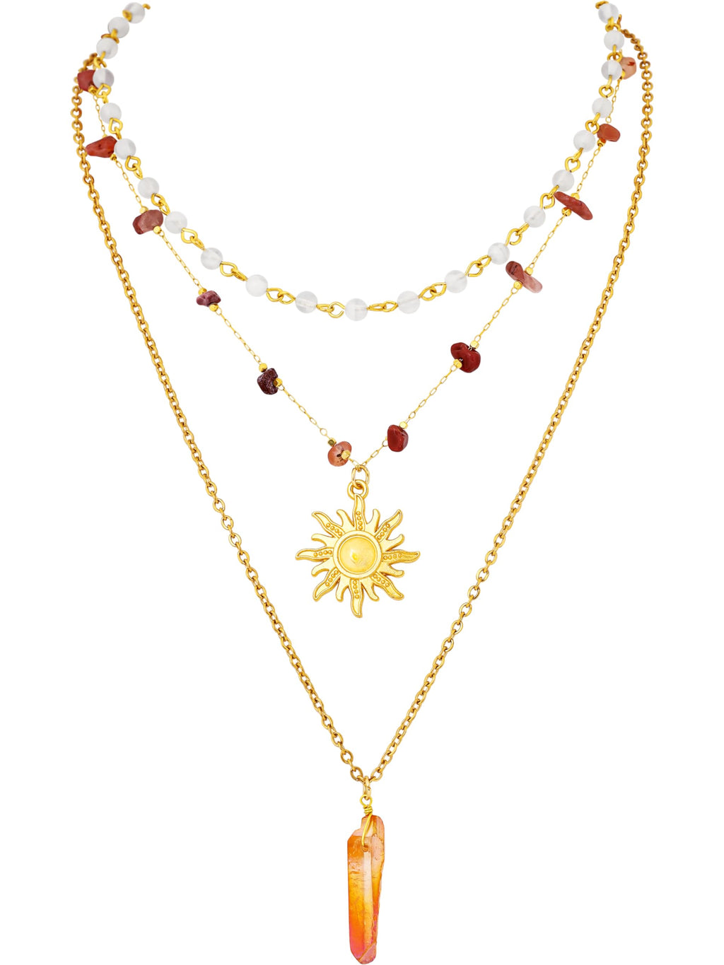 Layered Crystal Sun Necklace, Gothic Boho Hippie Summer Beach Necklace