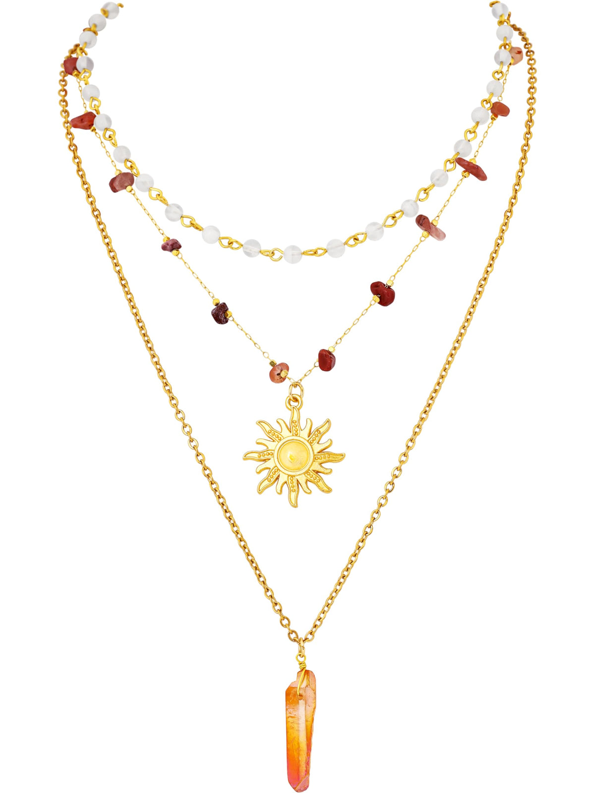Layered Crystal Sun Necklace, Gothic Boho Hippie Summer Beach Necklace