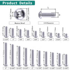 1/4-20 x 1-1/4" Button Head Socket Cap Bolts Screws, 304 Stainless Steel 18-8, Allen Hex Drive, Bright Finish, Fully Machine Thread, Pack of 100