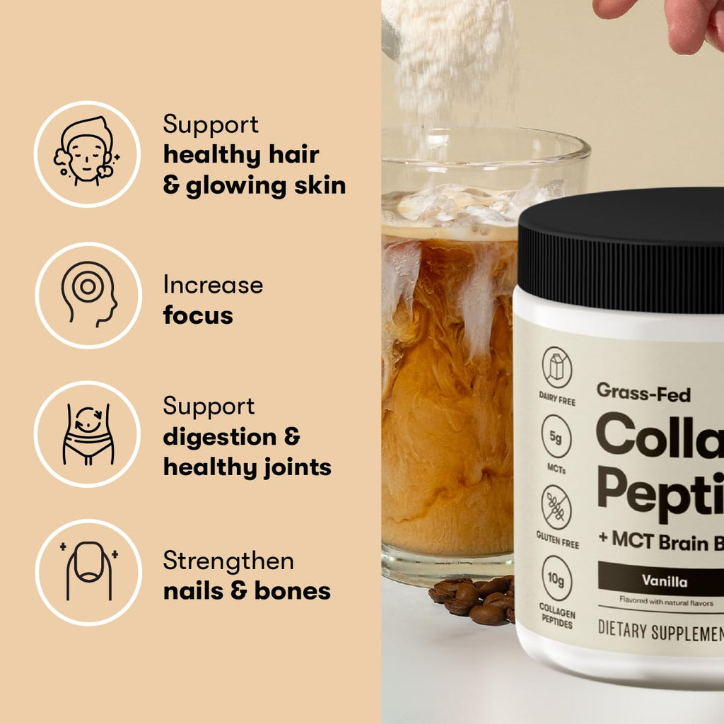 Perfect Keto Collagen Peptides Protein Powder with MCT Oil, Grass Fed, Hydrolyzed Collagen, Type I & III Supplement, Keto Coffee Creamer, Vanilla