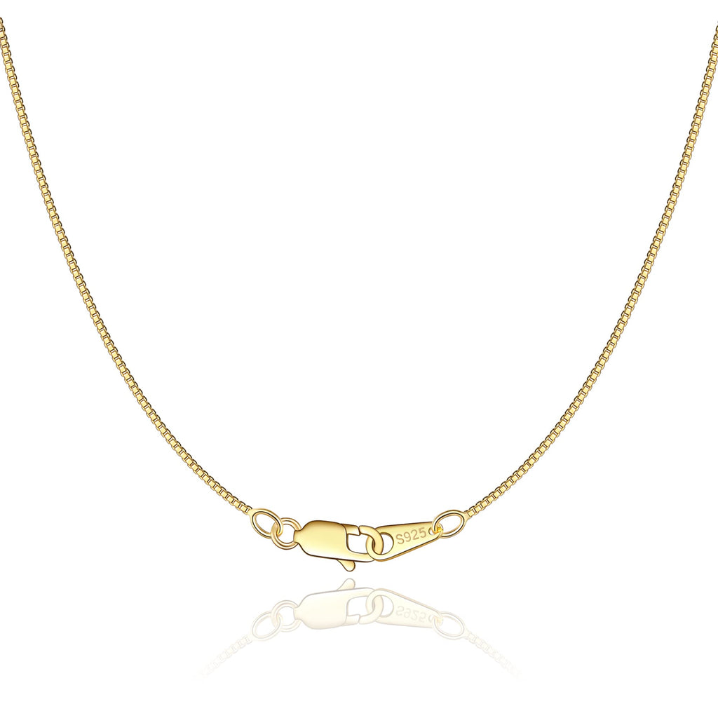 Jewlpire 18K Gold Plated Chain Necklace for Women, 0.8mm Box Chain 18K Gold Plated Chains for Women Thin & Sturdy Women's Chains Necklaces 18 Inch