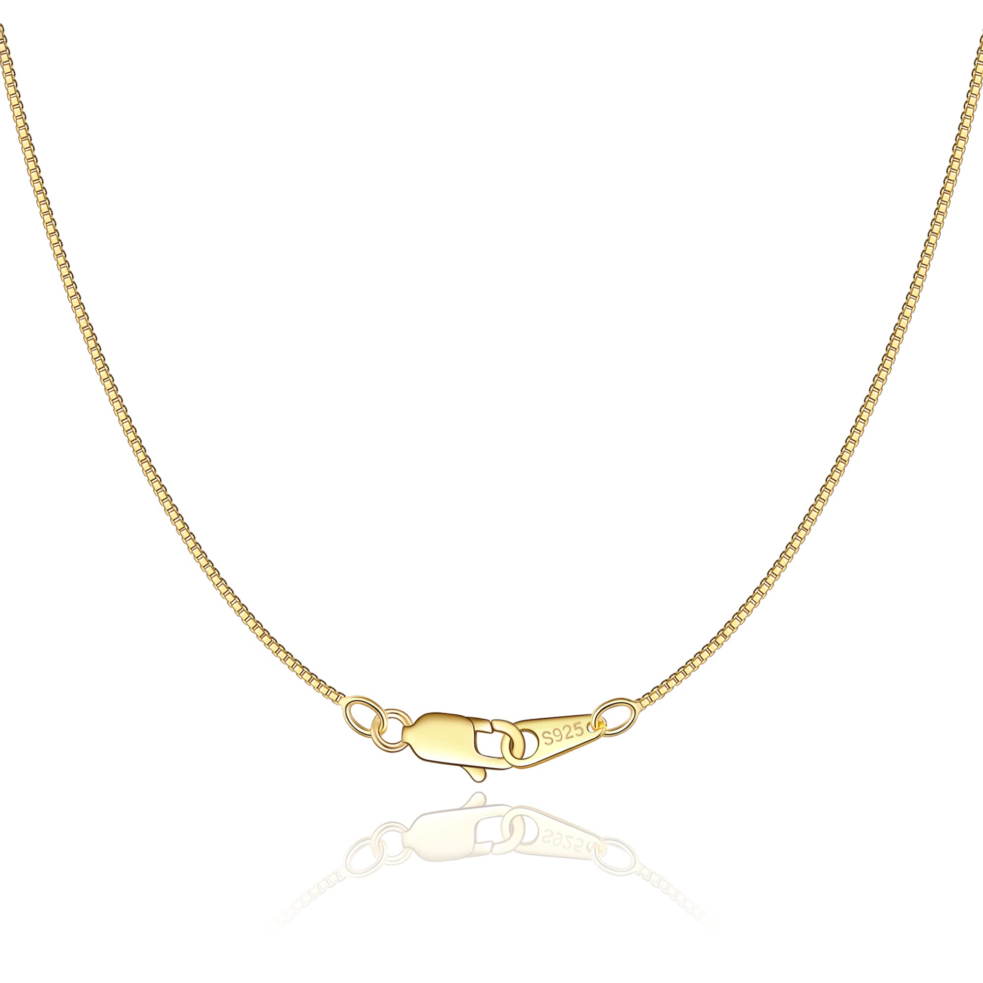 Jewlpire 18K Gold Plated Chain Necklace for Women, 0.8mm Box Chain 18K Gold Plated Chains for Women Thin & Sturdy Women's Chains Necklaces 18 Inch