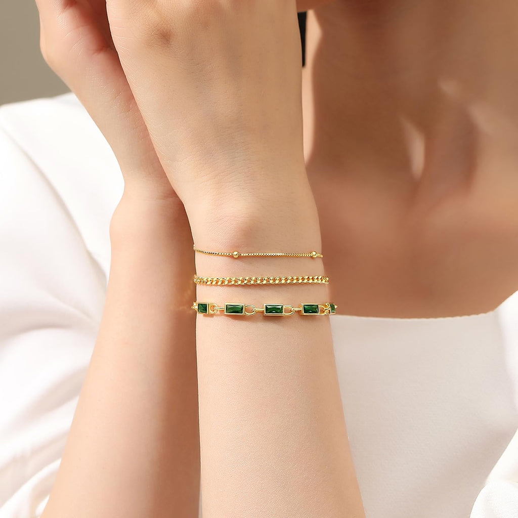GexTyde Gold Birthstone Bracelet for Women, 18K Gold Plated Layered Jewelry Bracelet Set, Womens Dainty Stackable Bracelets Link Paperclip Chain Valentines Day Gift for Wife Her