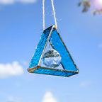 Blue Stained Glass Pyramid Suncatcher Hanging Ornament Window Decor