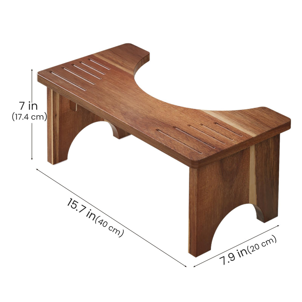 Danfoxer 7 Inches Acacia Wood Toilet Stool Squat for Adults,Foldable Poop Stool for Bathroom,Portable Potty Step Stool with Non-Slip Strip,No Assembly Required