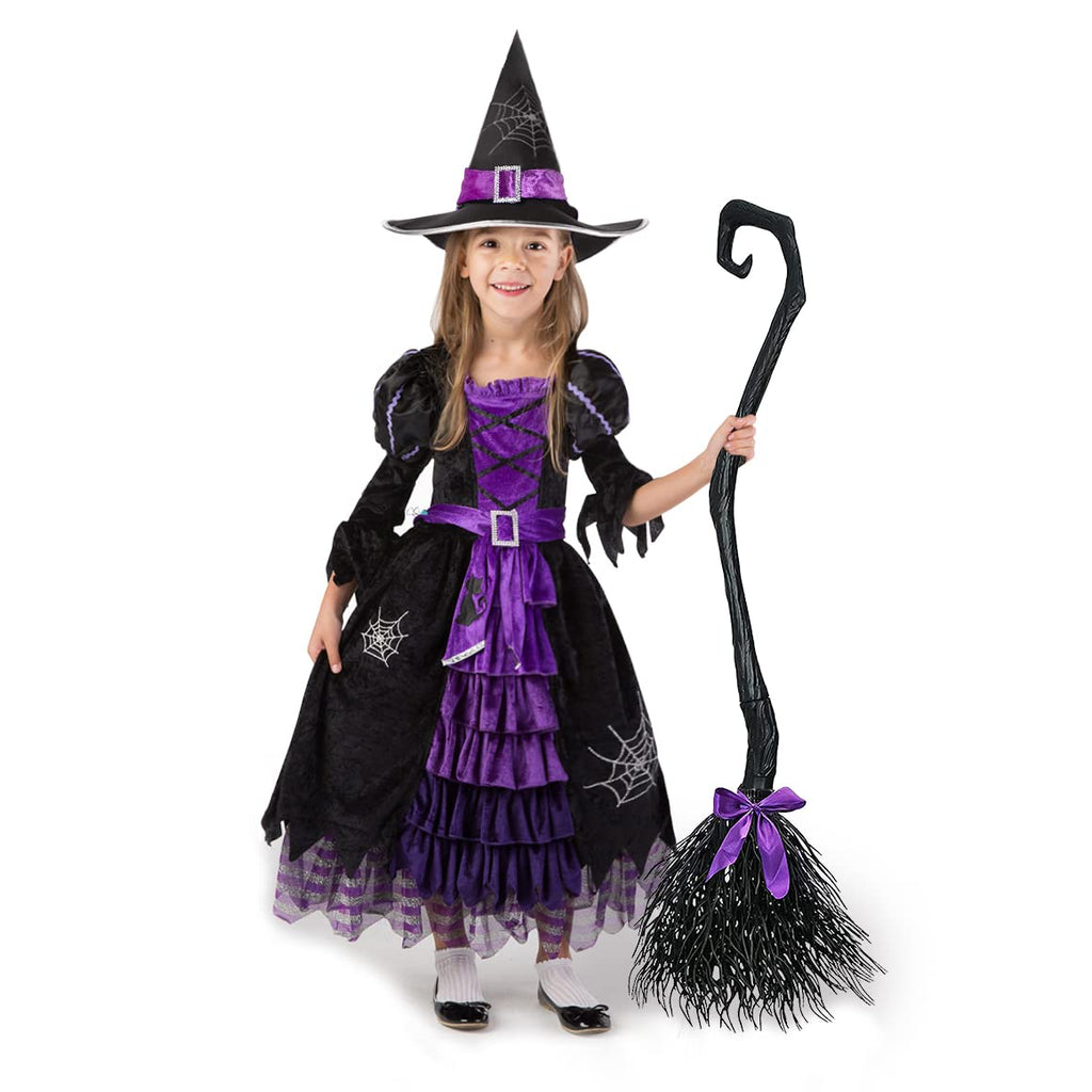 Spooktacular Creations Halloween Fairytale Witch Dress for Girls, Girls Cute Witch Costume Deluxe Set with Broom for Halloween Role Play Parties, Purple