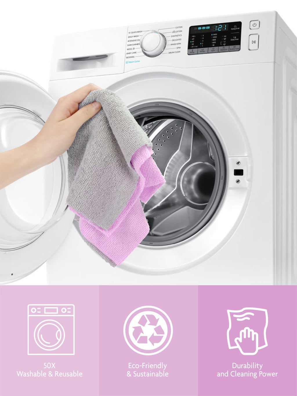 Fantasticlean Microfiber Cleaning Cloth Roll -75 Pack, Tear Away Microfiber Towels, 12" x 12", Reusable, Washable, Scratch Free, Ultra Absorbent Dishcloth for All-Around Cleaning Supplies (Purple)