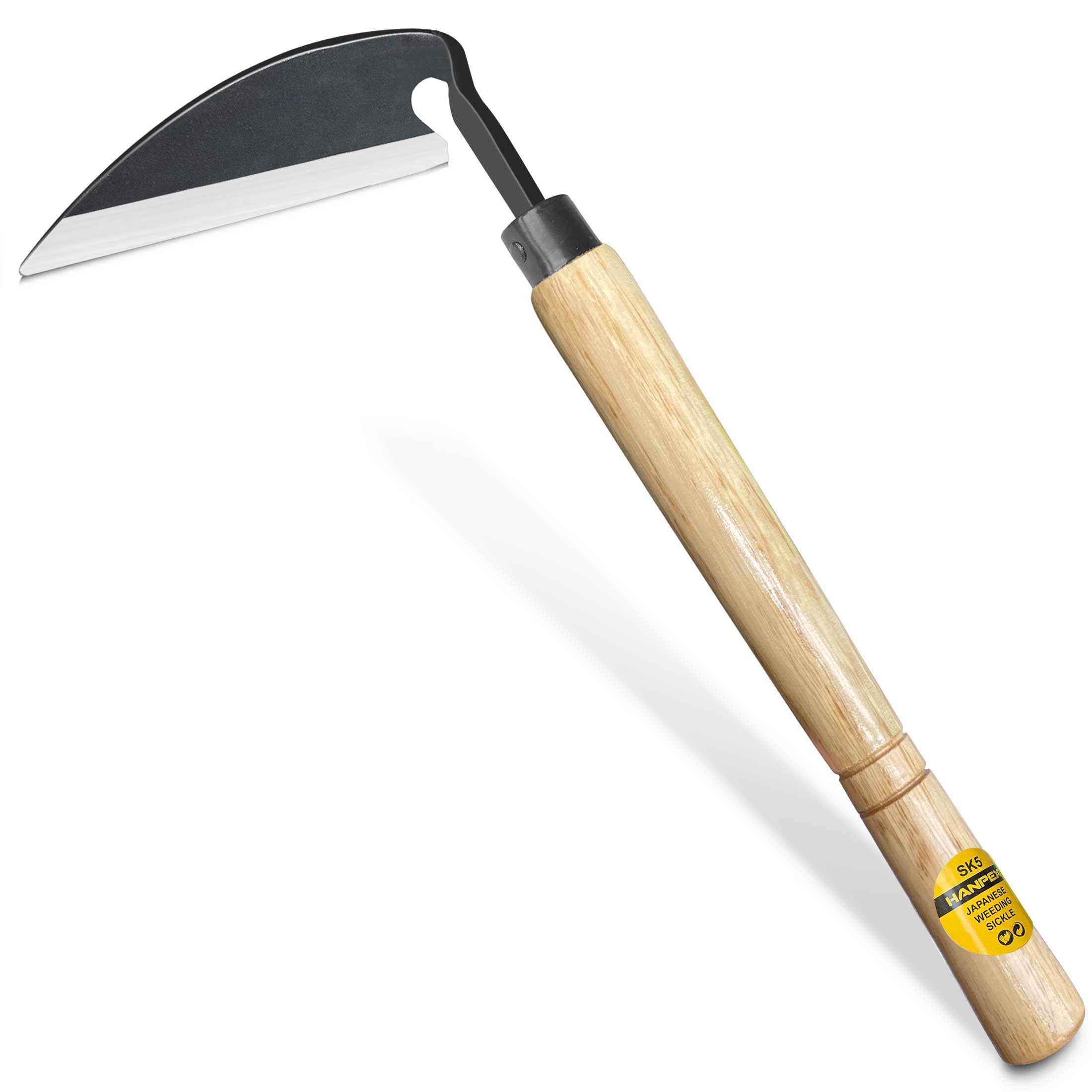 Hanpex - Japanese Weeding Sickle, Wide Blade Gardening Tools - Premium Quality Hand Hoes/Weeding Sickle Have Very Sharp Edge for Quick Work (Long Handle)