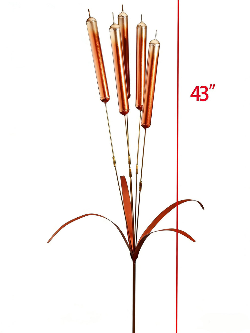 43“ Cattail Wind Chimes Stake Outdoor Decor – Plated Copper Metal Yard Cattail Plant Art Poles for Garden Patio