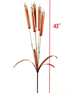 43“ Cattail Wind Chimes Stake Outdoor Decor – Plated Copper Metal Yard Cattail Plant Art Poles for Garden Patio