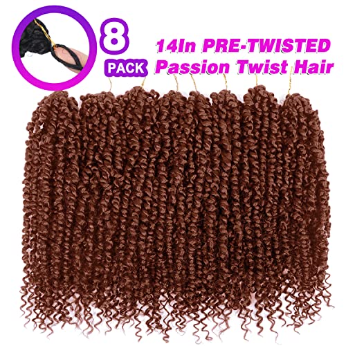 Bileaf Passion Twist Hair 8 Packs Pretwisted Passion Twist Crochet Hair 14 Inch Crochet Hair Passion Twists, Boho Passion Twists Hair Pre Looped Synthetic Passion Twist Crochet Braids #350