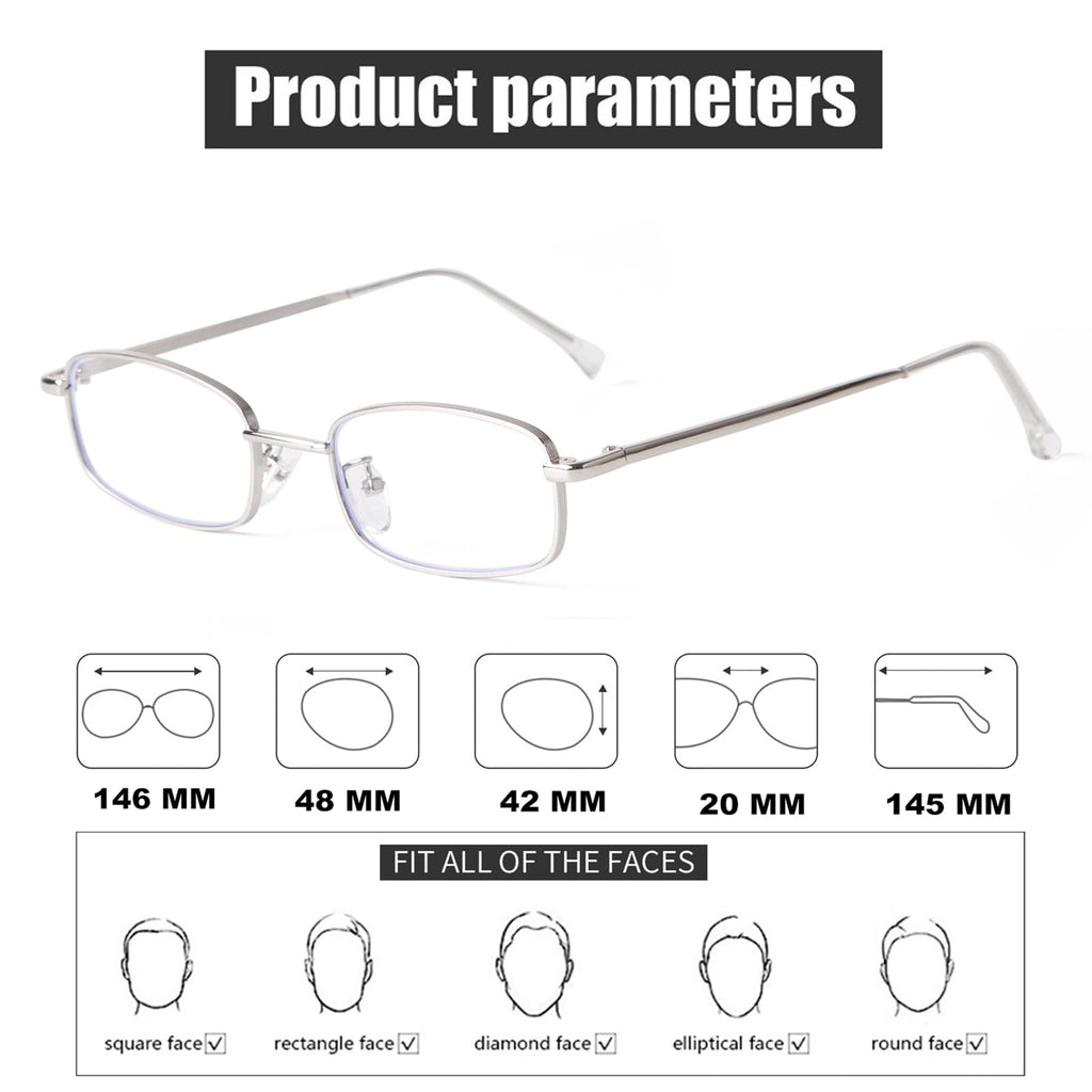 ADE WU Fashion Rcetangle Blue Light Glasses for Woman Men Cute Office-siren Small Thin Narrow Y2k Fake Glasses Unisex Style, Silver Frames 51mm