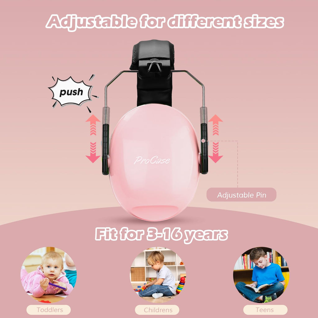 ProCase Noise Cancelling Headphones for Kids Toddler, SNR 27dB Noise Reduction Ear Muffs, Hearing Protection for Monster Jam, Concerts, Fireworks, Shooting, Air Show, Autism Sensory Needs -Lightpink