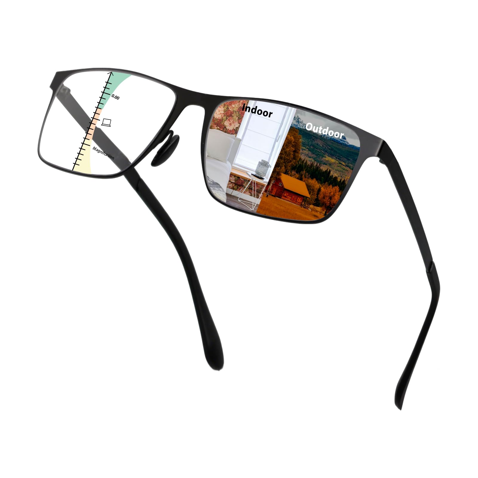 UXAOSVME Progressive Multifocus Reading Glasses Anti Blue Light Photochromic/Bifocal Reading Glasses for men UV Protection (Multifocal-Black, 2.5, x)