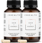 JSHealth Vitamins Hair + Energy Formula | Hair Vitamins for Women and Men with Iodine and Zinc | Supports Hair Strength, Energy Levels, and Healthy Hair Maintenance (60 Capsules Pack of 2)