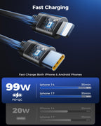 Retractable Car Charger, SUPERONE 99W Car Phone Charger with Dual Cables