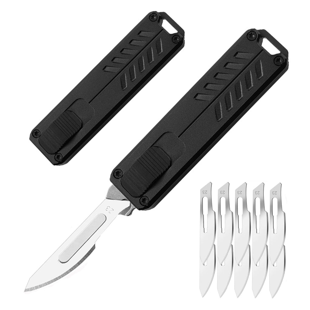 Caressolove Auto Retractable Utility Knife, Safety Black Automatic Box Cutter, Scalpel Pocket Knife, Push Button EDC Razor Knife with 10PCS #23 Blades