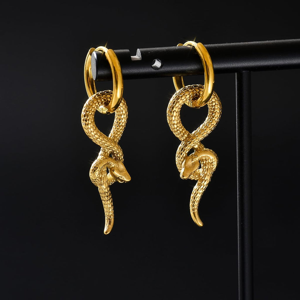 NewHuajiava 18K Gold Plated Snake Earrings Hypoallergenic for Sensitive Ear