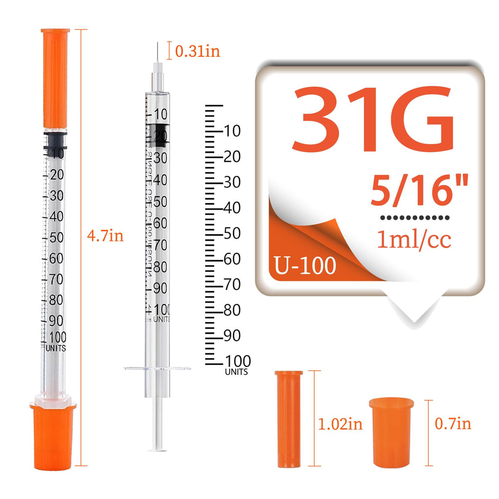 1ML Syringe with 31G 5/16" (8MM) Needle 100PACK, Lab Supplies, Individually Packaged (1CC 31G 5/16"-100PACK)