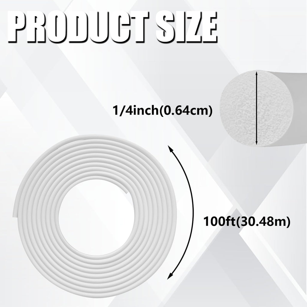 Backer Rod 1/4 Inch, EPDM Rubber Foam Caulk Saver 100' White Weather Strip Seal for Concrete Joints, Wall Cracks, Driveway and Joint Fillers.