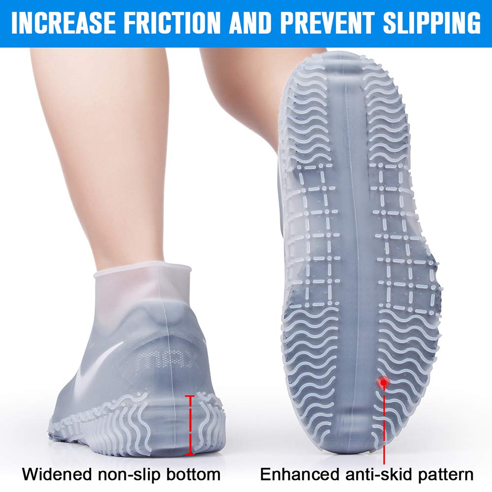Shiwely Silicone Waterproof Shoe Covers, Upgrade Reusable Overshoes with Zipper, Resistant Rain Boots Non-Slip Washable Protection for Women, Men (XL (Women 11-13, Men 9.5-13), White)