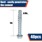 Tandefio 40 Pack 5/8" x 5" Concrete Screw Anchors Galvanized Large Diameter Heavy Duty Plated Concrete Anchors for Masonry Brick Anchoring Block Decking Framing Hex Drive