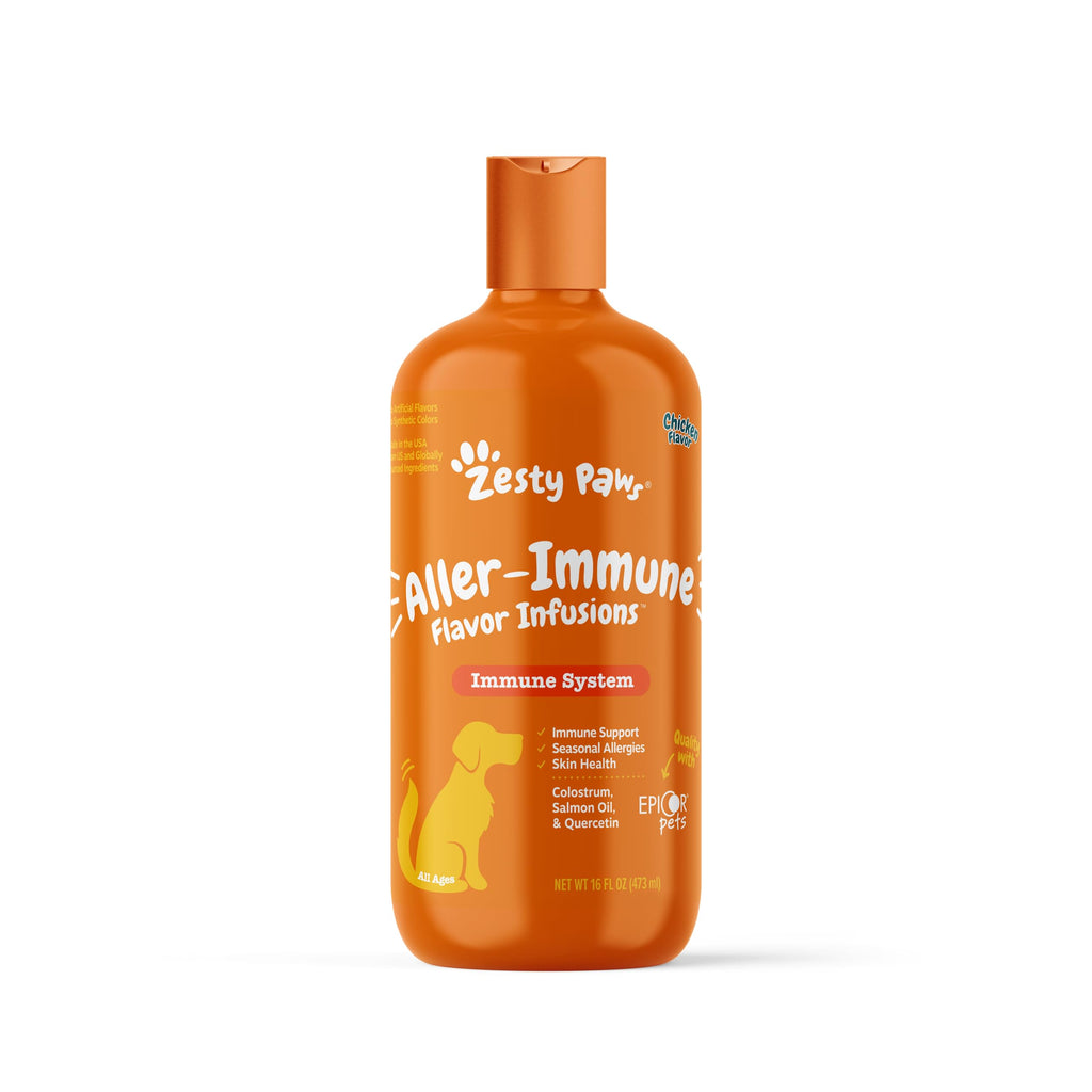 Zesty Paws Allergy & Immune Flavor Infusions for Dogs - with Omega 3 Salmon Oil for Sensitive Skin, EpiCor Pets, Colostrum & Quercetin - Supports Seasonal Allergies - Chicken Flavor - 16 fl oz