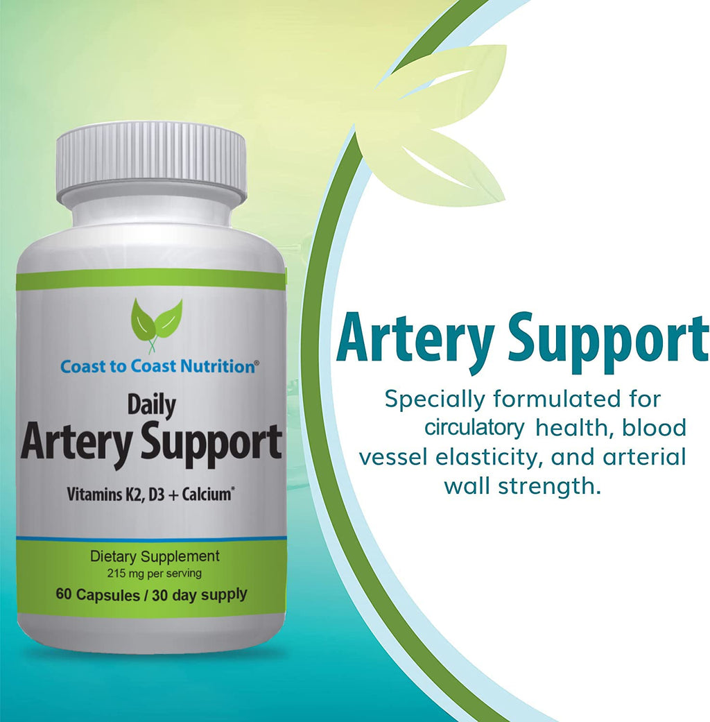 Coast to Coast Nutrition Artery Support - Artery & Circulation Supplements for Blood Flow – Vitamin K2 & D3 Blood Circulation Supplements for Men and Women - 60 Capsules