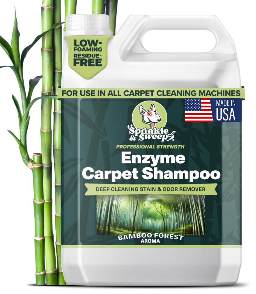 Sprinkle & Sweep Enzyme Carpet Cleaner - Enzyme Carpet Shampoo (64oz) - Carpet Cleaner Solution to Eliminate Tough Stains & Neutralize Odors - Removes Dog, Cat, All Pets Urine- Use with All Machines