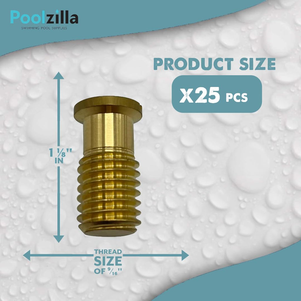 Poolzilla 25 Pack Pool Safety Cover Threaded Brass Insert Screw Bolt for Anchor