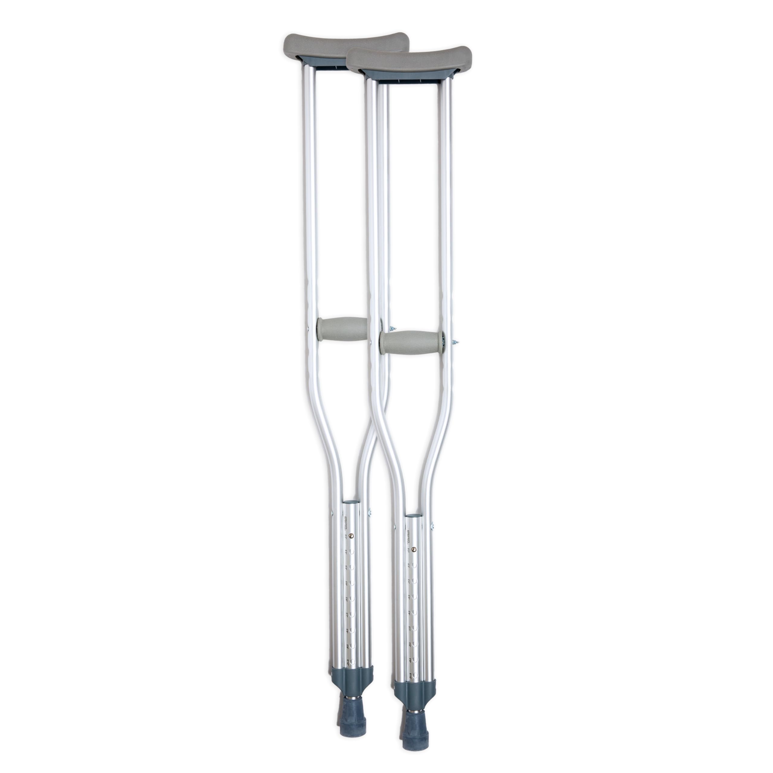 BodyMed Aluminum Crutches, Tall (Pair) - Adjustable Height (5'10" - 6'6"), Lightweight Design, Padded Underarm Cushions & Hand Grips, Non-Slip Rubber Tips - Supports Up to 300 Pounds