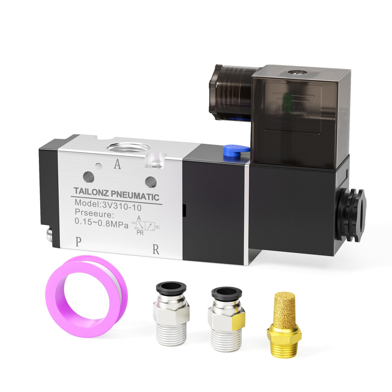 TAILONZ PNEUMATIC 3/8"NPT Solenoid Valve 3V310-10 DC12V Single Coil Pilot-Operated Electric 2 Position 3 Way Connection Type(Junction Box)