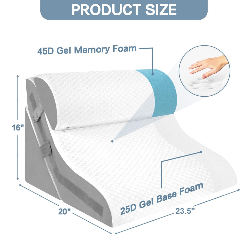 Vomiliku Wedge Pillow Headboard, Memory Foam Adjustable Bed Wedge Pillow Headboard for Acid Reflux, Snoring, Post Surgery Recovery and Back Pain Relief, Wedge Pillow for Sleep Apnea, Gray