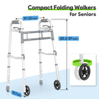 Delog Narrow Folding Walker for Seniors with Trigger Release and 5 Inches Wheels, Lightweight Supports Up to 350 lbs, Aluminum Folding Walker for Elderly, Handicapped and Disabled