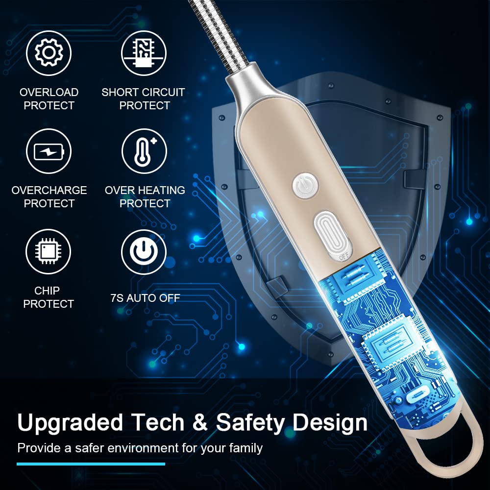SUPRUS Electric Rechargeable Arc Lighter with LED Battery Display Long Flexible Neck USB Lighter for Candle Cooking (Gold, 3Packs)