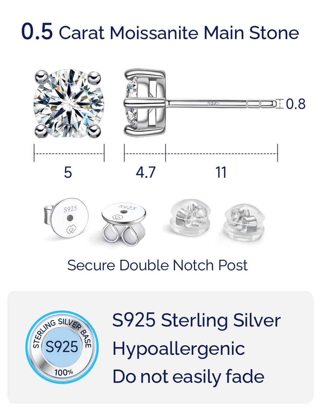 MomentWish Moissanite Stud Earrings for Women, 1Carat Moissanite 925 Sterling Silver Studs, White Gold Jewelry Gift for Anniversary Christmas