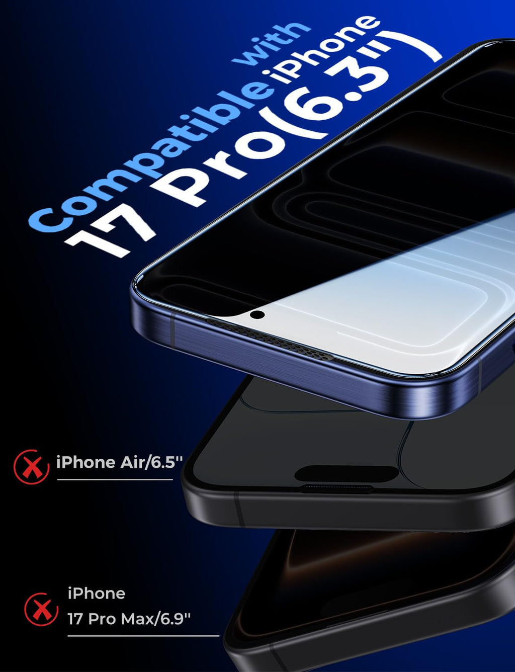 MAGIC JOHN Privacy 2 Pack for iPhone 17 Pro Screen Protector, Easy Install