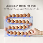 Sotfamily Egg Holder for Fridge, Auto Rolling Egg Dispenser for Refrigerator, Kitchen - Space-saving Egg Roller/Organizer/Storage/Container/Tray - 2 Packs for 56 Large Size Eggs(Frosted Clear)