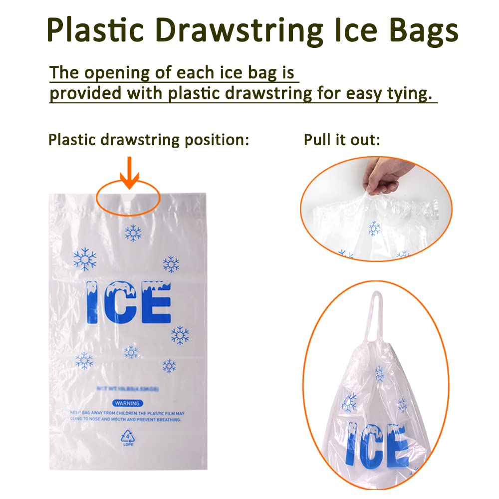 Belinlen 100 PACK 10 lb. Plastic Drawstring Ice Bags 12" x 21" Heavy-Duty