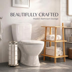 BROOKSTONE Toilet Paper Holder Stand Reserve - Free Standing Toilet Paper Stand with Storage that Holds Mega Rolls, Standing Bathroom Tissue Organizer, Bathroom Decor - Modern Storage Holder, Nickel