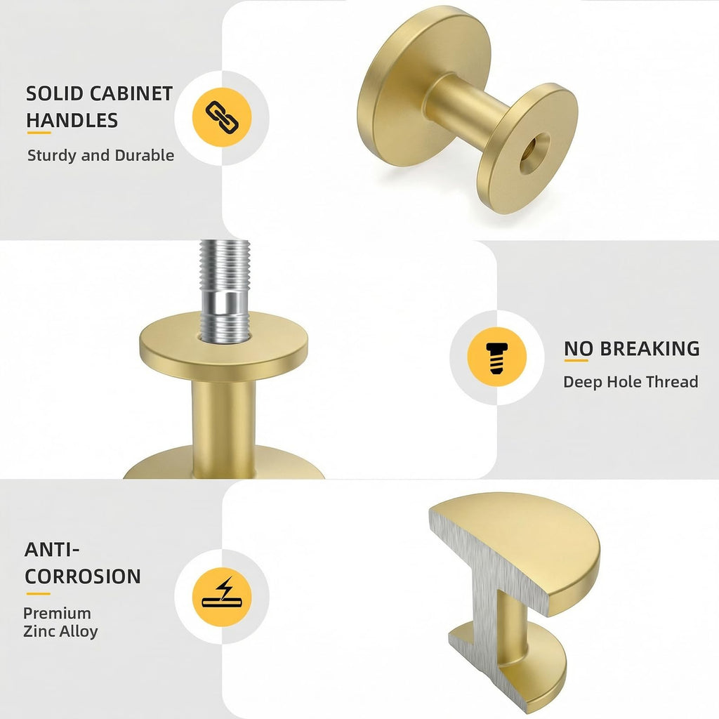 Goldenwarm 20 Pack Brushed Brass Cabinet Knobs Round Gold Drawer Knobs Kitchen Cabinet Handles Solid Zinc Alloy Pulls for Bathroom Dresser Hardware
