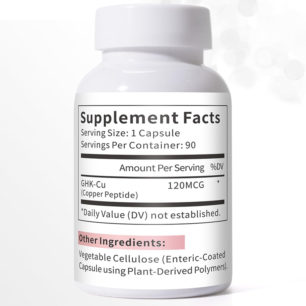 GHK-Cu Copper Peptide Supplement, Anti-Aging & Hair Growth Support, Improves Skin Elasticity & Firmness, Thicker, Fuller Hair, Easy Absorption, Precisely Dosed, 90 Vegan Capsules