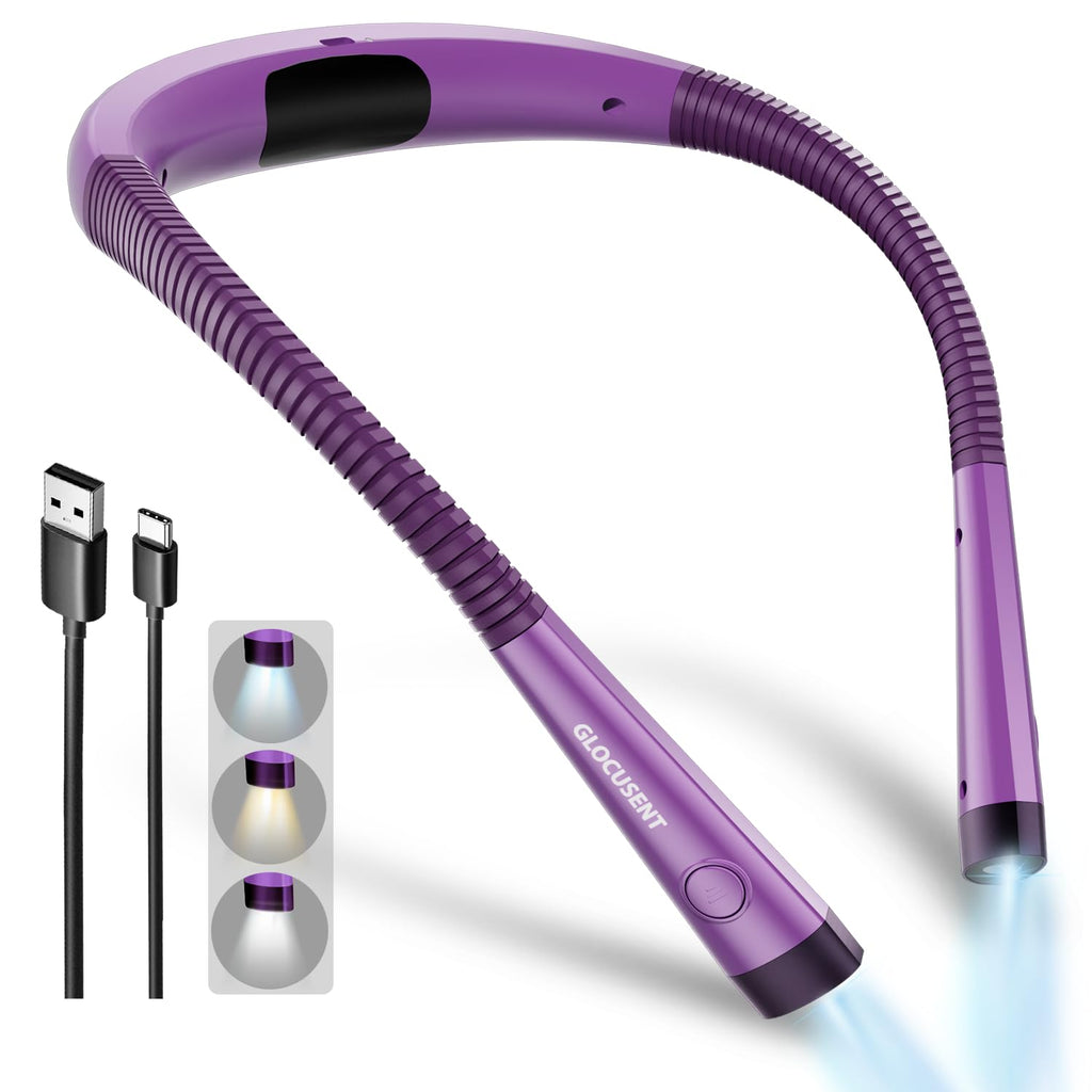 Glocusent Reading Light,LED Neck Light,80-hr Rechargeable Book Light